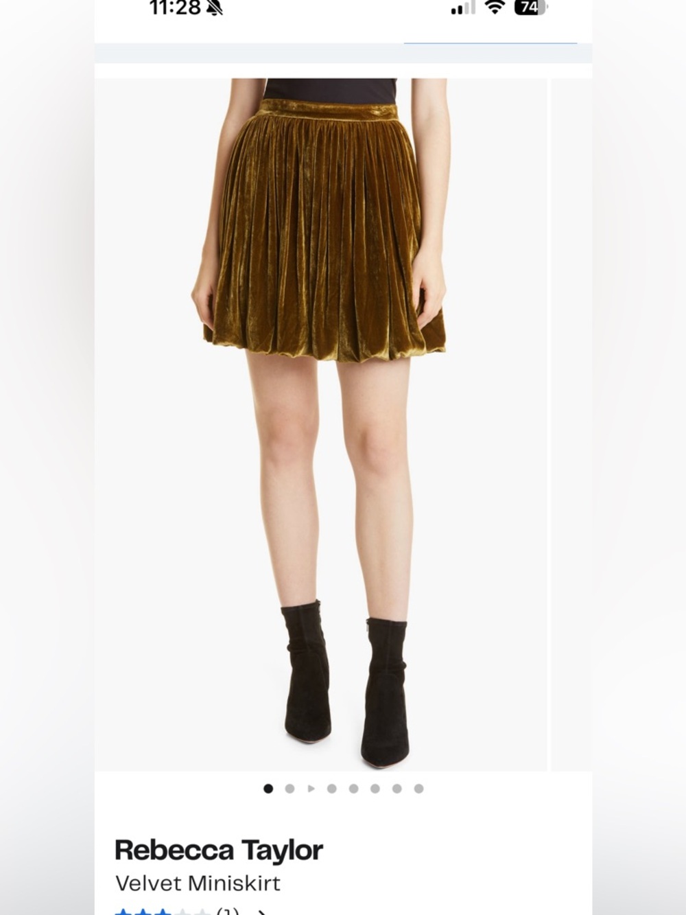 Rebecca Taylor Olive Green Velvet Pleated Mini Skirt